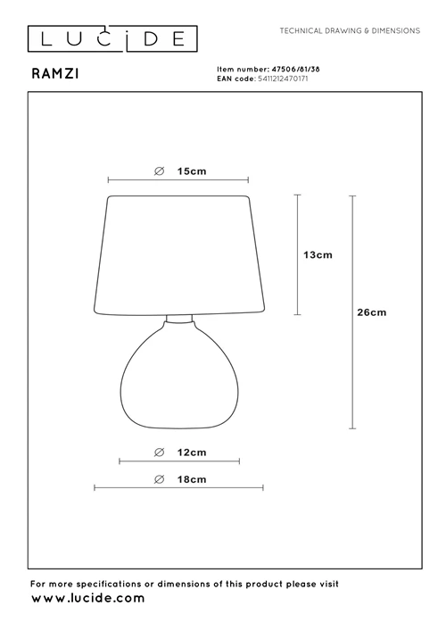 Lucide RAMZI - Tischlampe - Ø 18 cm - 1xE14 - Beige - technisch